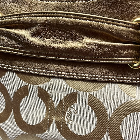 Coach Op Art Canvas Shoulder Bag 13880 Beige Gold Metallic In GUC. - Picture 8 of 14
